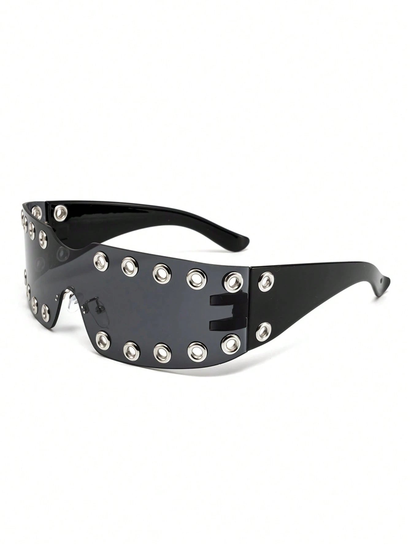 Black sunglasses with silver studs on a white background