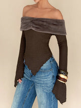 SHEIN Franclia Off Shoulder Long Sleeve T-Shirt