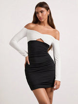 SHEIN Glamine White And Black Autumn Dress