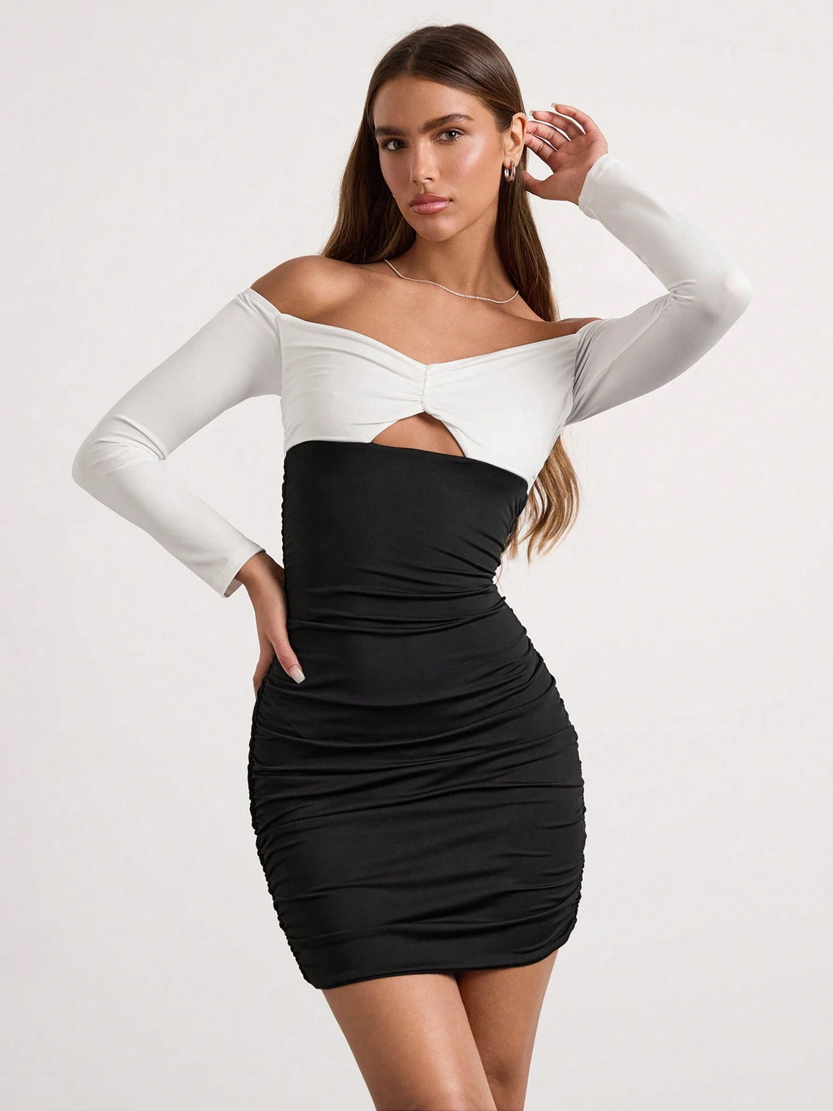 SHEIN Glamine White And Black Autumn Dress