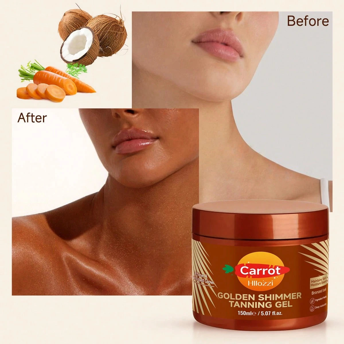 SHEIN Hllozzi 5.07 Fl Oz/150ml Carrot Gold Shimmer Self Tanning Gel
