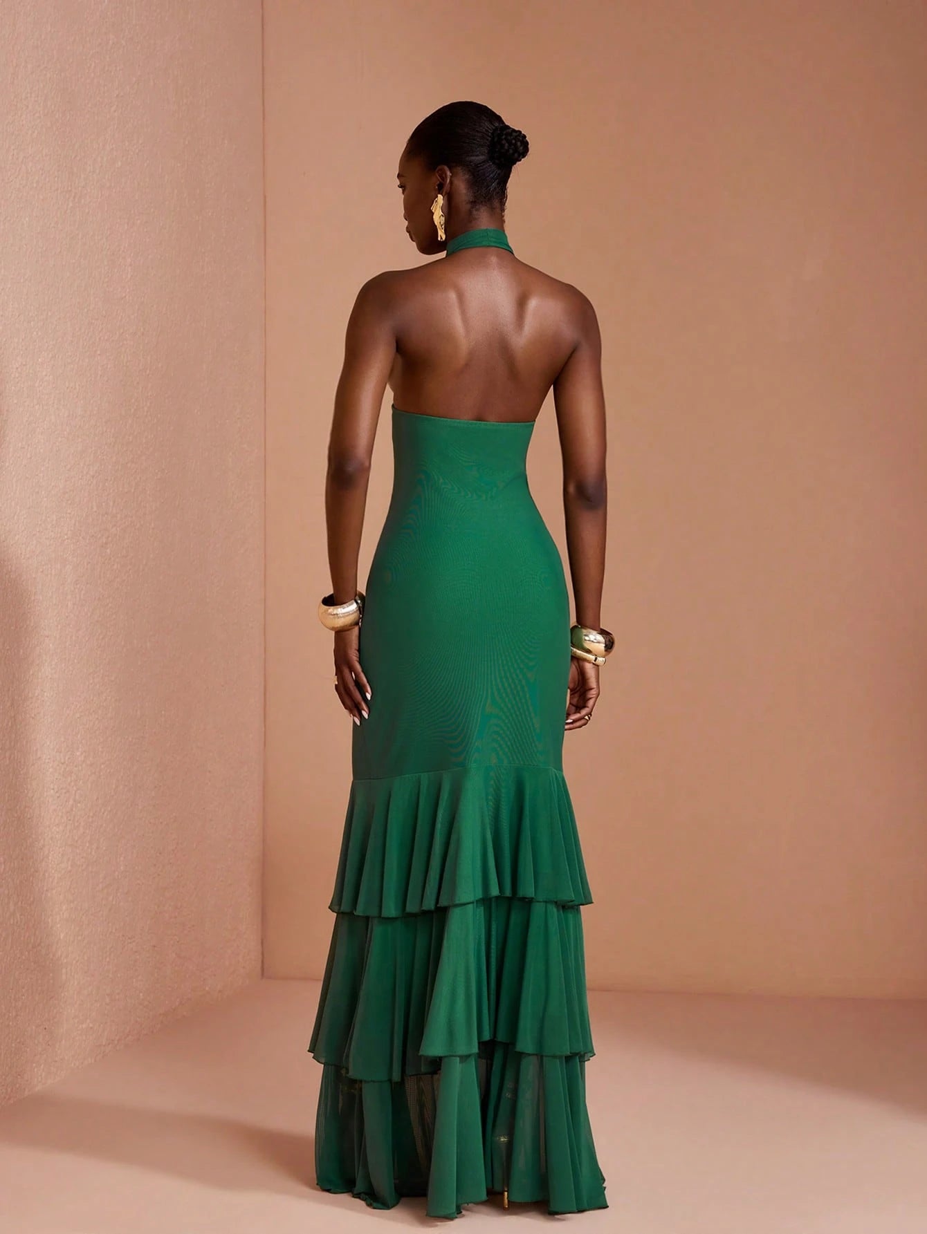 SHEIN JIAN LASALA Green Mesh Halter Neck Dress