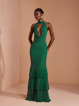 SHEIN JIAN LASALA Green Mesh Halter Neck Dress
