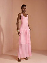 SHEIN JIAN LASALA Pink Mesh V Neck Dress