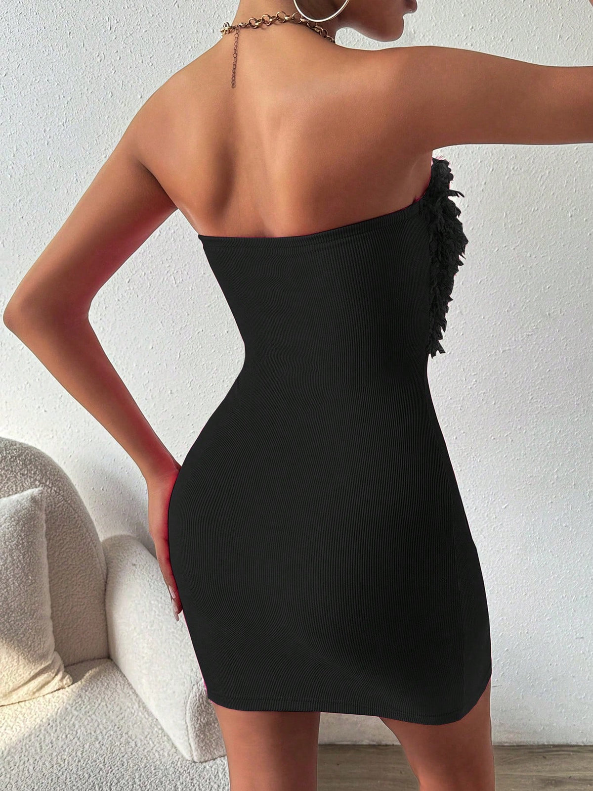 SHEIN LUNE Solid Color Bandeau Bodycon Dress