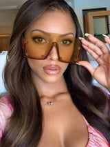 SHEIN  Large Frame Studded Solid Shield Wrap Around Rimless Glasses