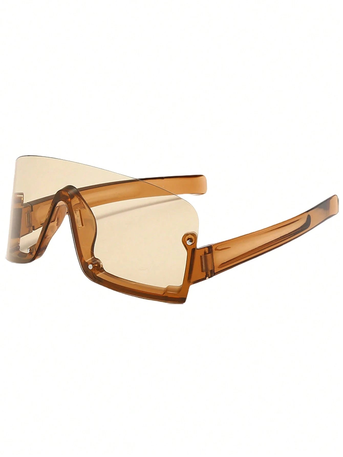 Brown sunglasses with a clear lens on a white background