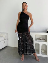 SHEIN Lavishia Elegant Spaghetti Strap Ruched Sequin Hem Dress