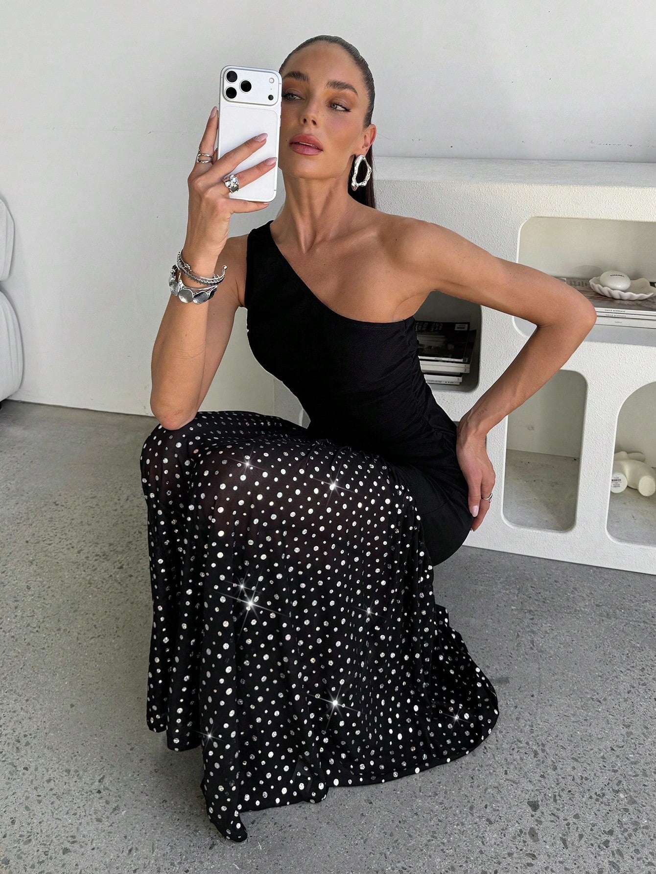 SHEIN Lavishia Elegant Spaghetti Strap Ruched Sequin Hem Dress