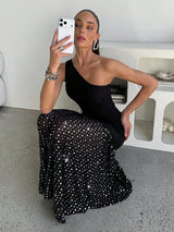 SHEIN Lavishia Elegant Spaghetti Strap Ruched Sequin Hem Dress