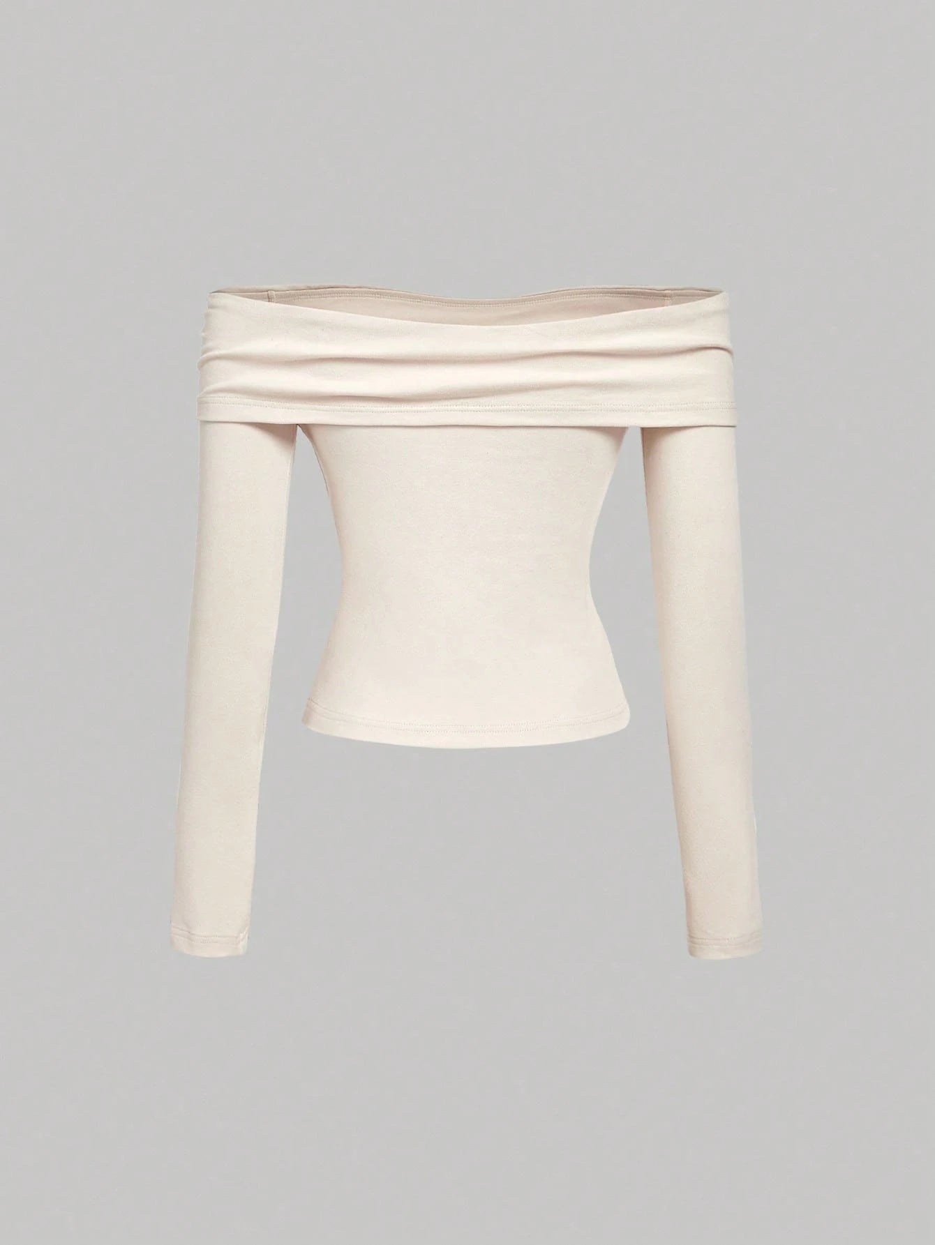 SHEIN MOD T-Shirt Plain Color Ruffle Off Shoulder Long Sleeve