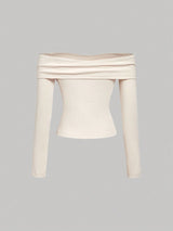 SHEIN MOD T-Shirt Plain Color Ruffle Off Shoulder Long Sleeve