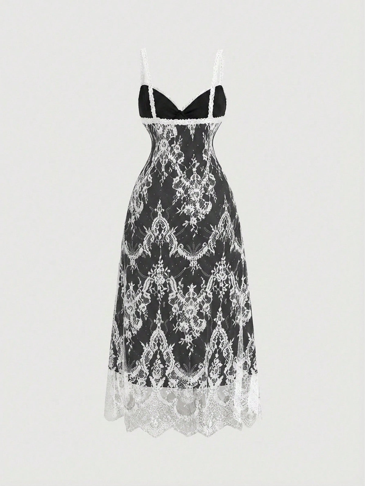 SHEIN MOD Women's Contrast Lace Spaghetti Strap Dress