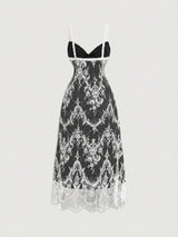 SHEIN MOD Women's Contrast Lace Spaghetti Strap Dress