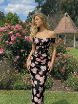 SHEIN MOD Women's Pink Floral Print Off-Shoulder Dress