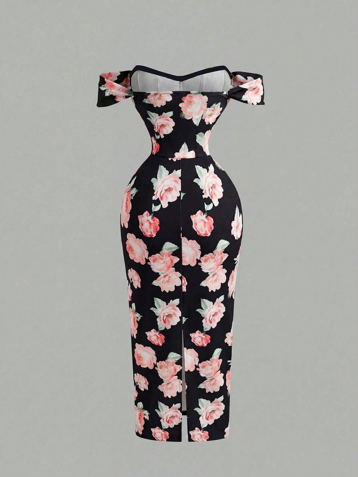 SHEIN MOD Women's Pink Floral Print Off-Shoulder Dress
