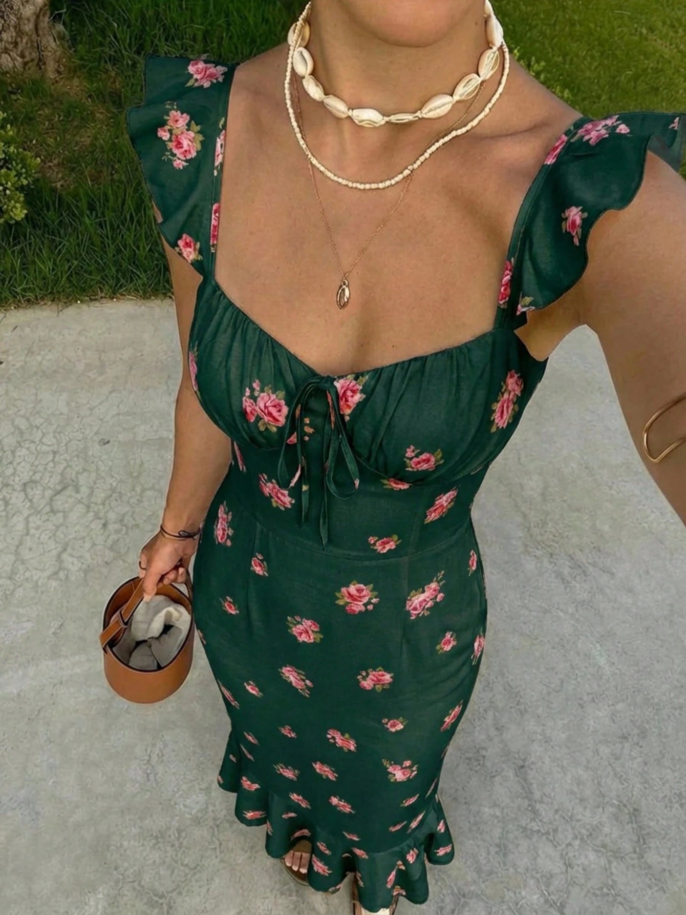 SHEIN MOD Women's Romantic Floral Print Cap Sleeve Dress