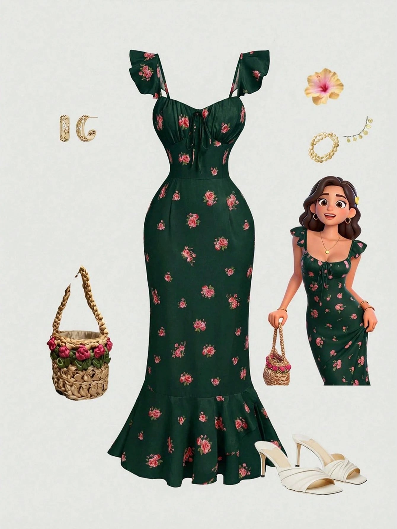 SHEIN MOD Women's Romantic Floral Print Cap Sleeve Dress
