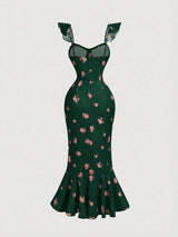 SHEIN MOD Women's Romantic Floral Print Cap Sleeve Dress