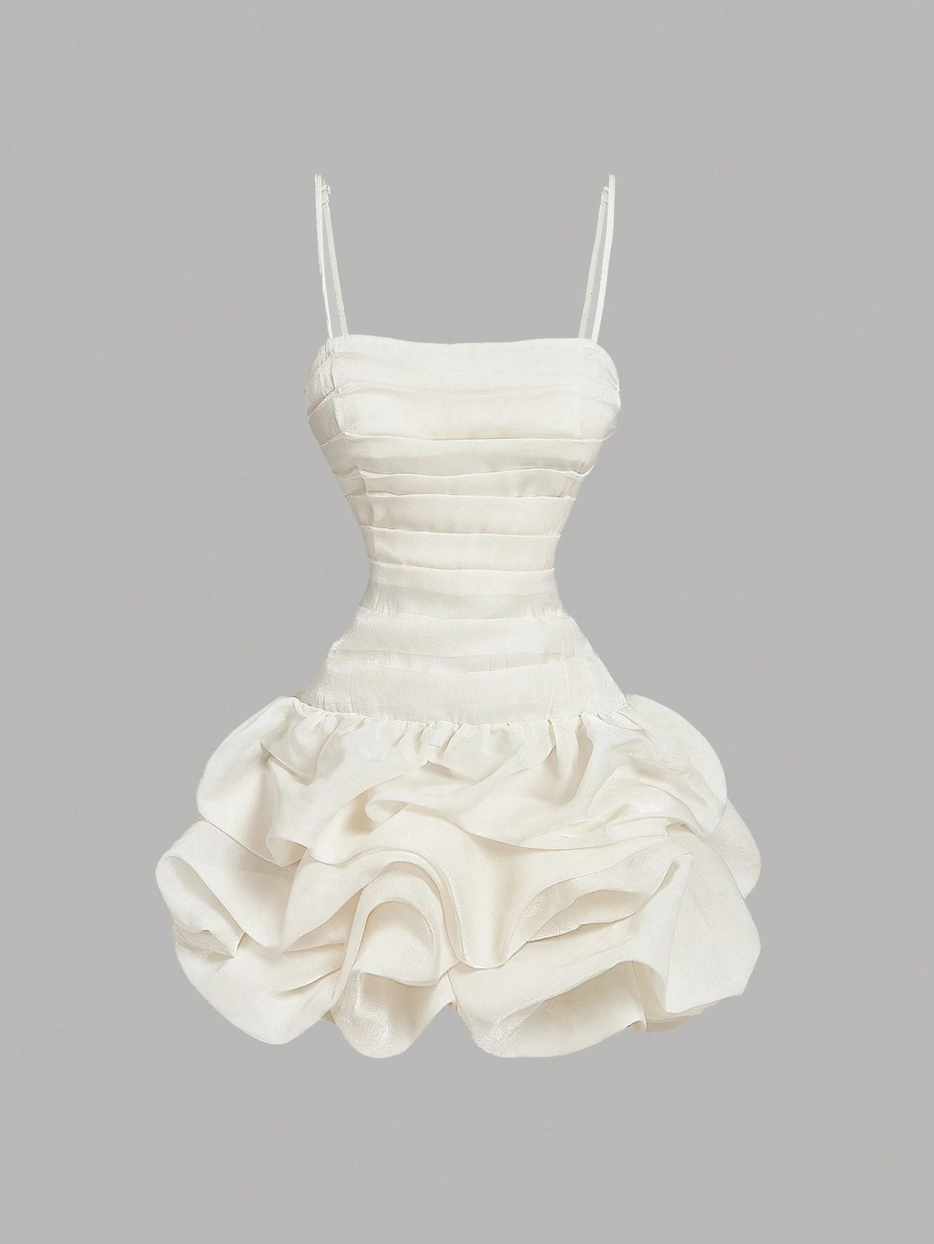 SHEIN MOD Women's Apricot Fitted Ruched Bubble Hem Organza Mini Dress