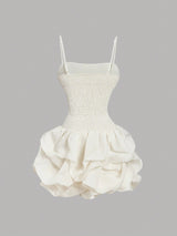 SHEIN MOD Women's Apricot Fitted Ruched Bubble Hem Organza Mini Dress