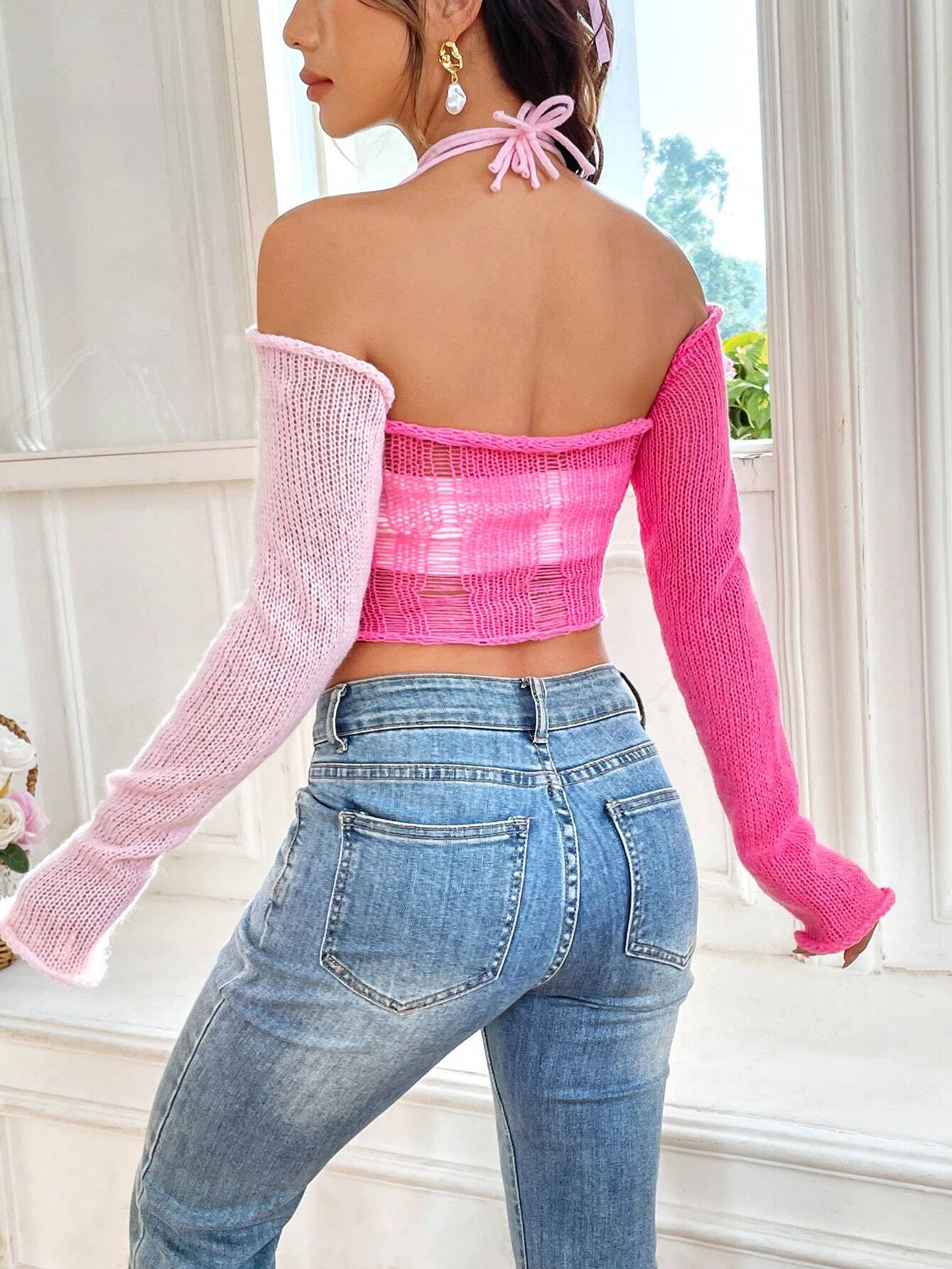 SHEIN MOOSTA Ladies' Cold Shoulder Hollow Out Sweater