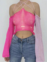 SHEIN MOOSTA Ladies' Cold Shoulder Hollow Out Sweater