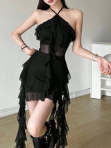 SHEIN Mini Dress YeonC Lace-Up Halter Backless Fitted Bodycon 