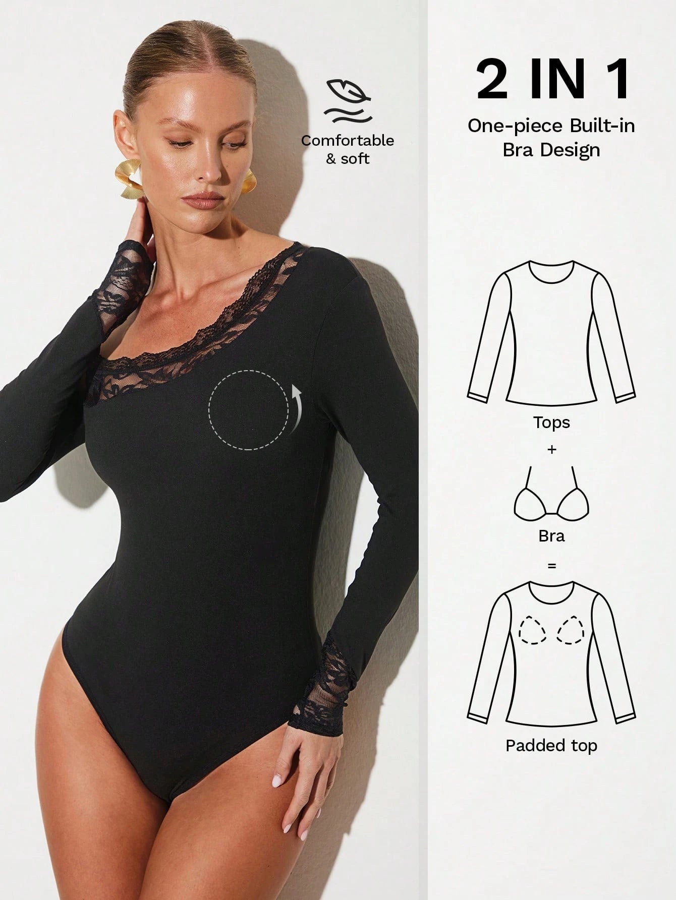 SHEIN Nuvra Regular Fit Solid Black Comfortable Bodysuit