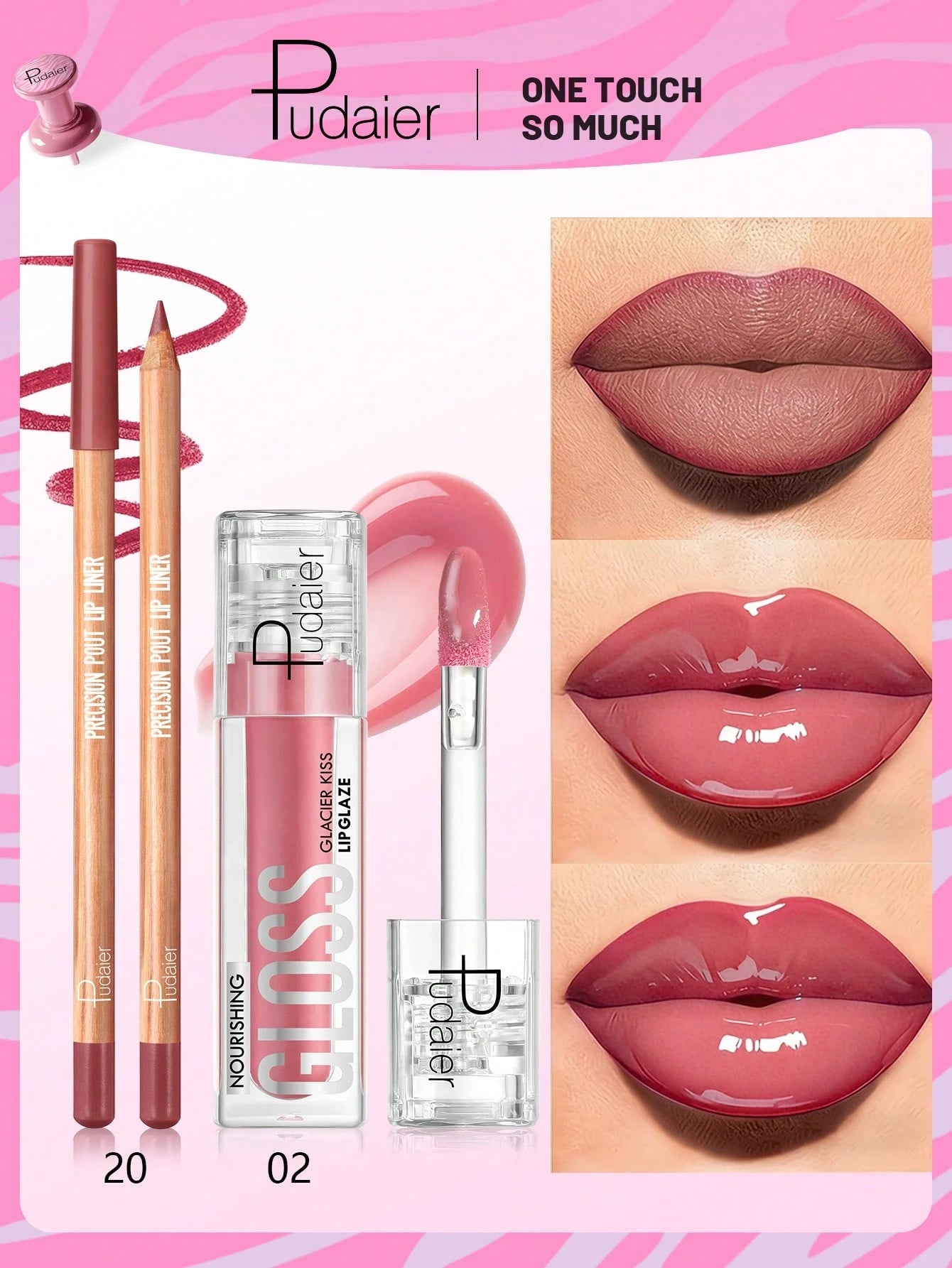 SHEIN Pudaier 2pcs Lip Liner Pencil And Lip Gloss Set