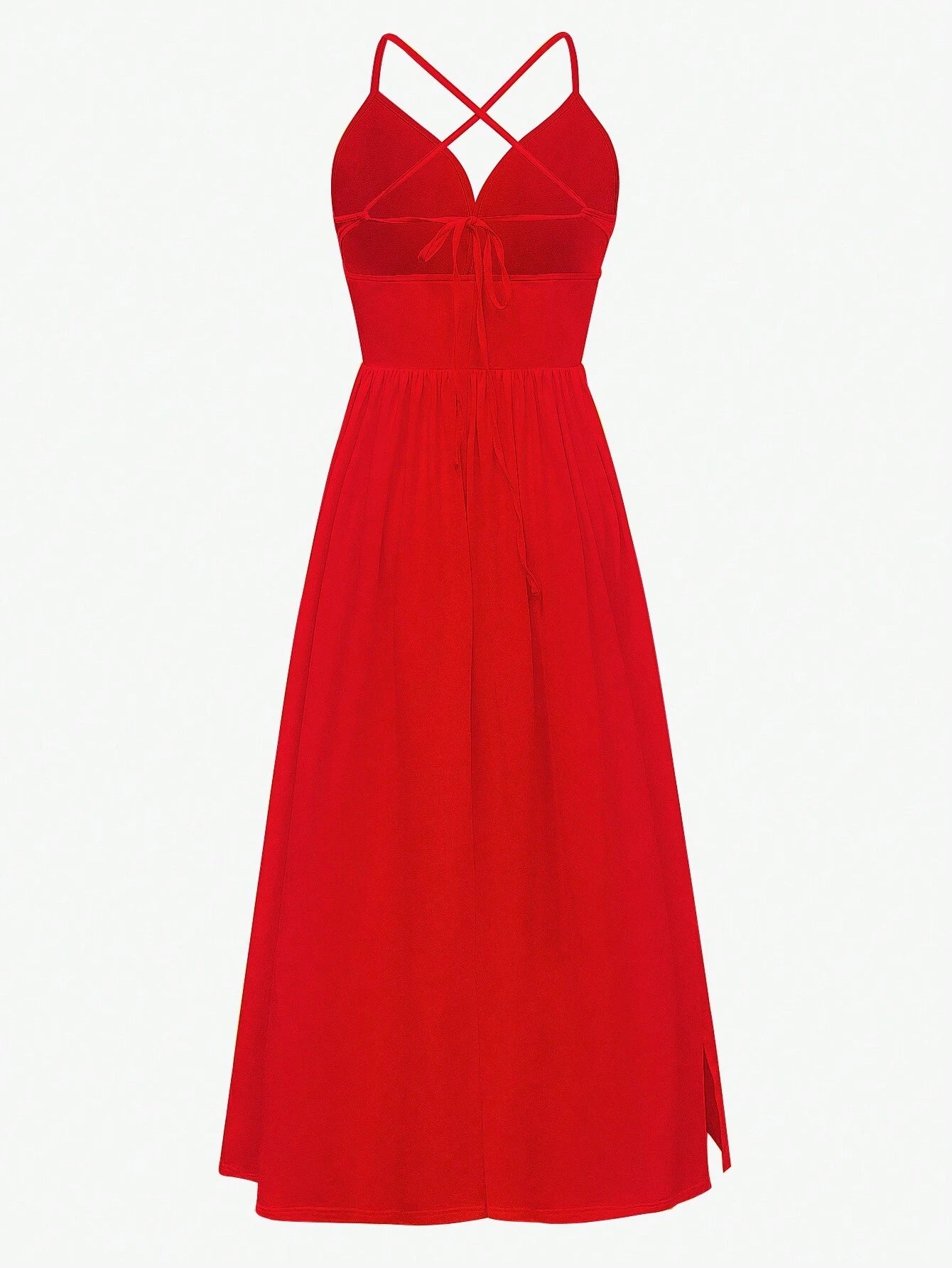 SHEIN Raffinéa Solid Color Sleeveless V Neck Strappy Backless Split Dress