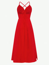 SHEIN Raffinéa Solid Color Sleeveless V Neck Strappy Backless Split Dress