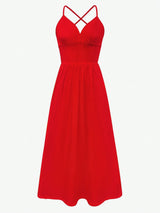 SHEIN Raffinéa Solid Color Sleeveless V Neck Strappy Backless Split Dress