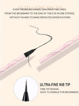 Eyeliner pen with ultra-fine nib tip on a light pink background