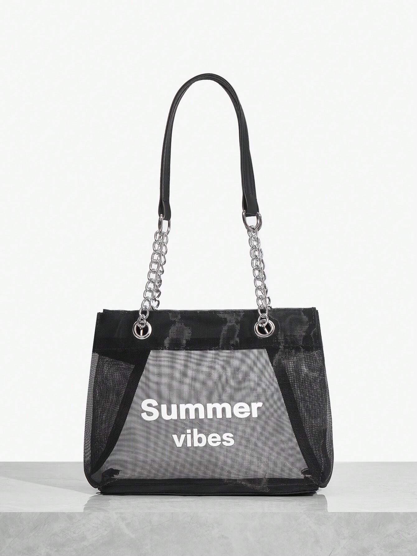 حقيبة كتف نسائية أنيقة من شى ان  مزينة بسلسلة حروف شبكية   