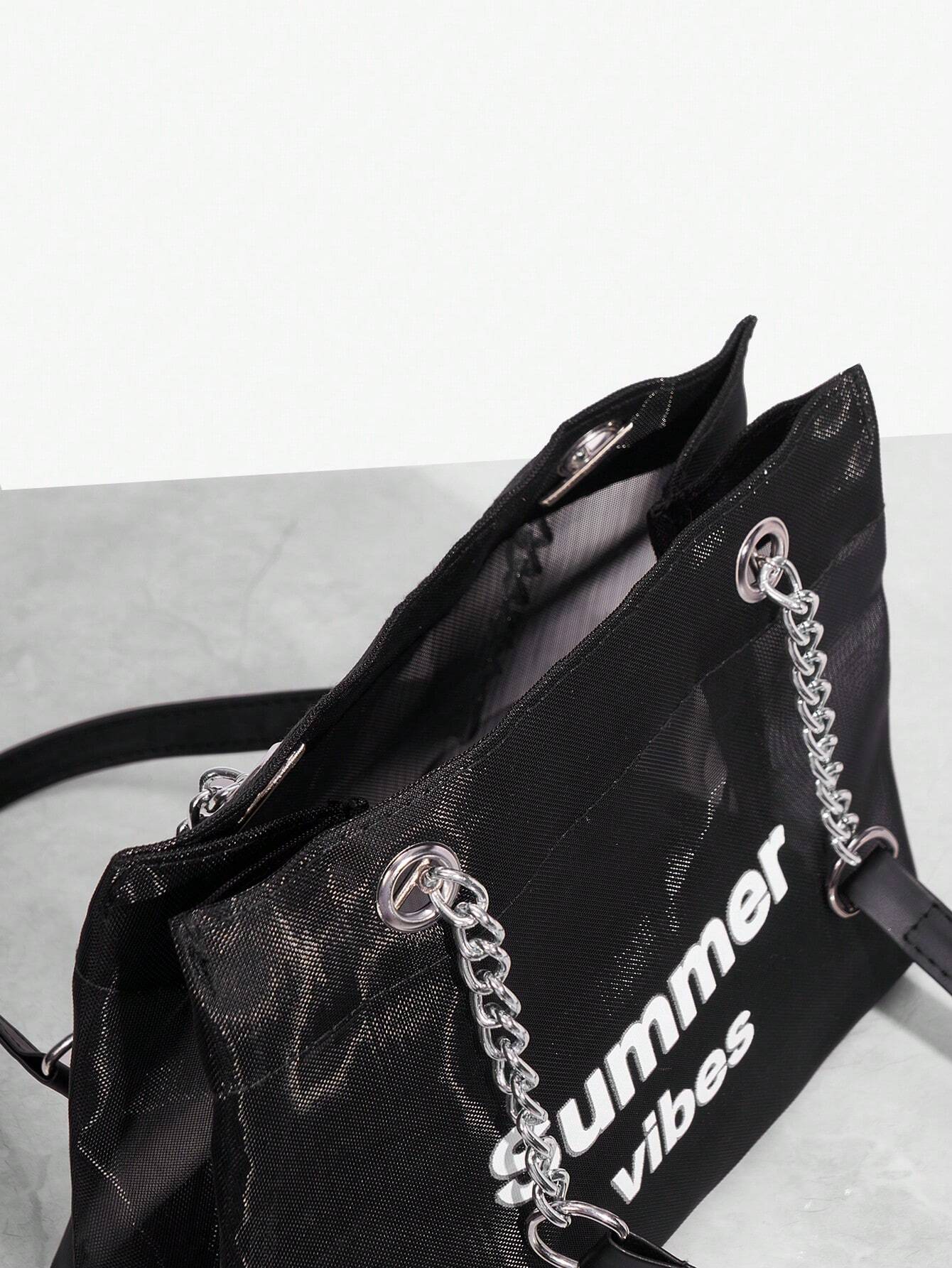 حقيبة كتف نسائية أنيقة من شى ان  مزينة بسلسلة حروف شبكية   