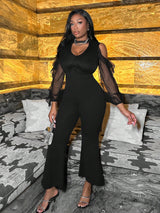 SHEIN Slayr Club Women Outfits Black Sexy Dating Daily Hollow Shoulders Jumpsuit