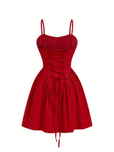 Red dress with thin straps on a white background
