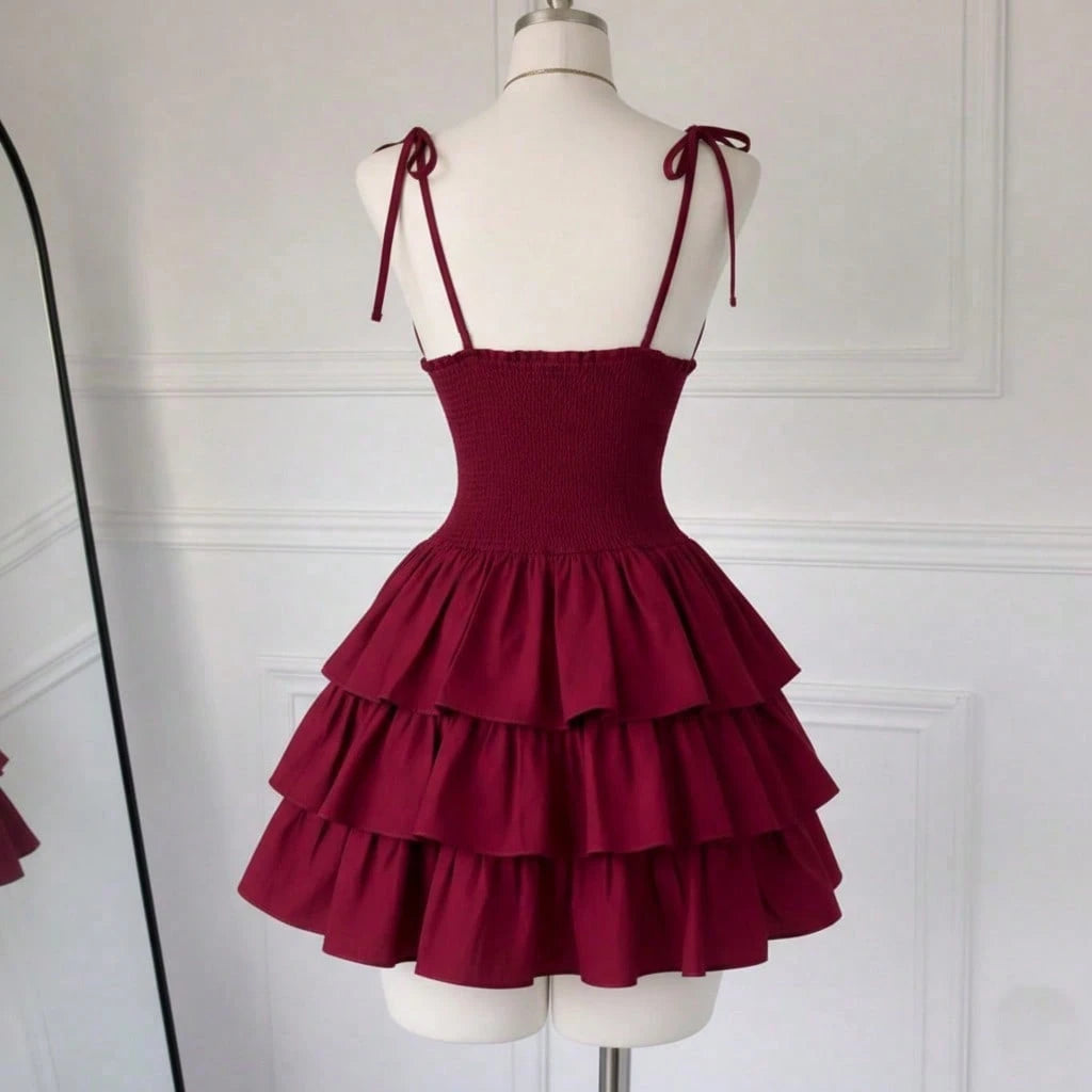 Red dress on a mannequin against a white background