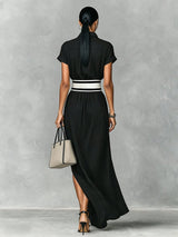 SHEIN Summer Elegant Black Collared Short Sleeve Dress