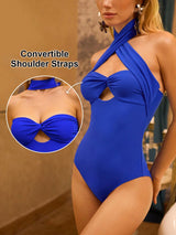 SHEIN Swim 1pc Women Solid Color Halter Neck One-Piece