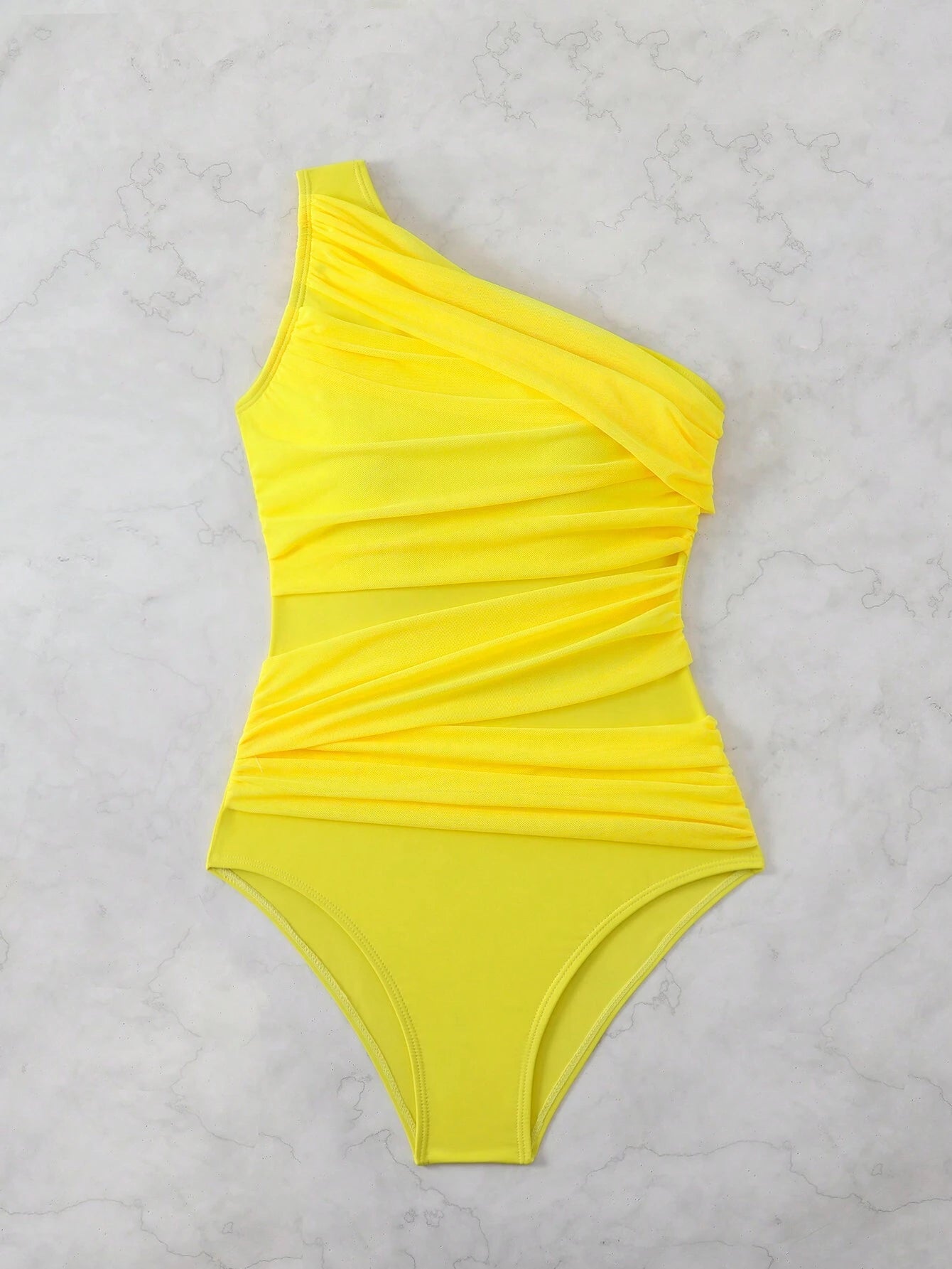 SHEIN Swim 1pc Women's Solid Color Ruched One Shoulder