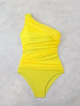 SHEIN Swim 1pc Women's Solid Color Ruched One Shoulder