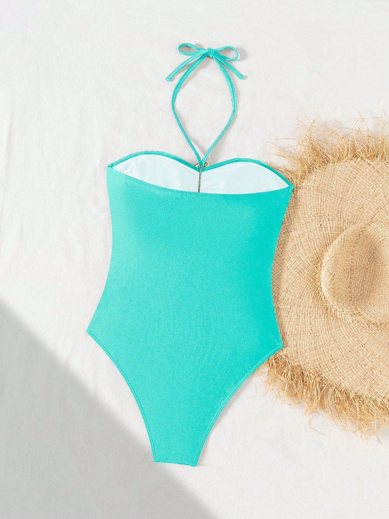 SHEIN Swim Chiccia 1pc Regular Women's Elegant Tie-Neck Spaghetti Strap One-Piece 