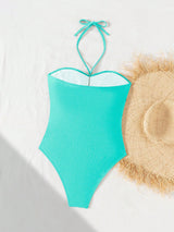 SHEIN Swim Chiccia 1pc Regular Women's Elegant Tie-Neck Spaghetti Strap One-Piece 
