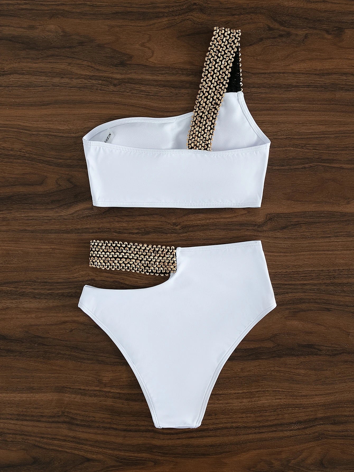 SHEIN Swim Contrast Panel Bikini Set One Shoulder