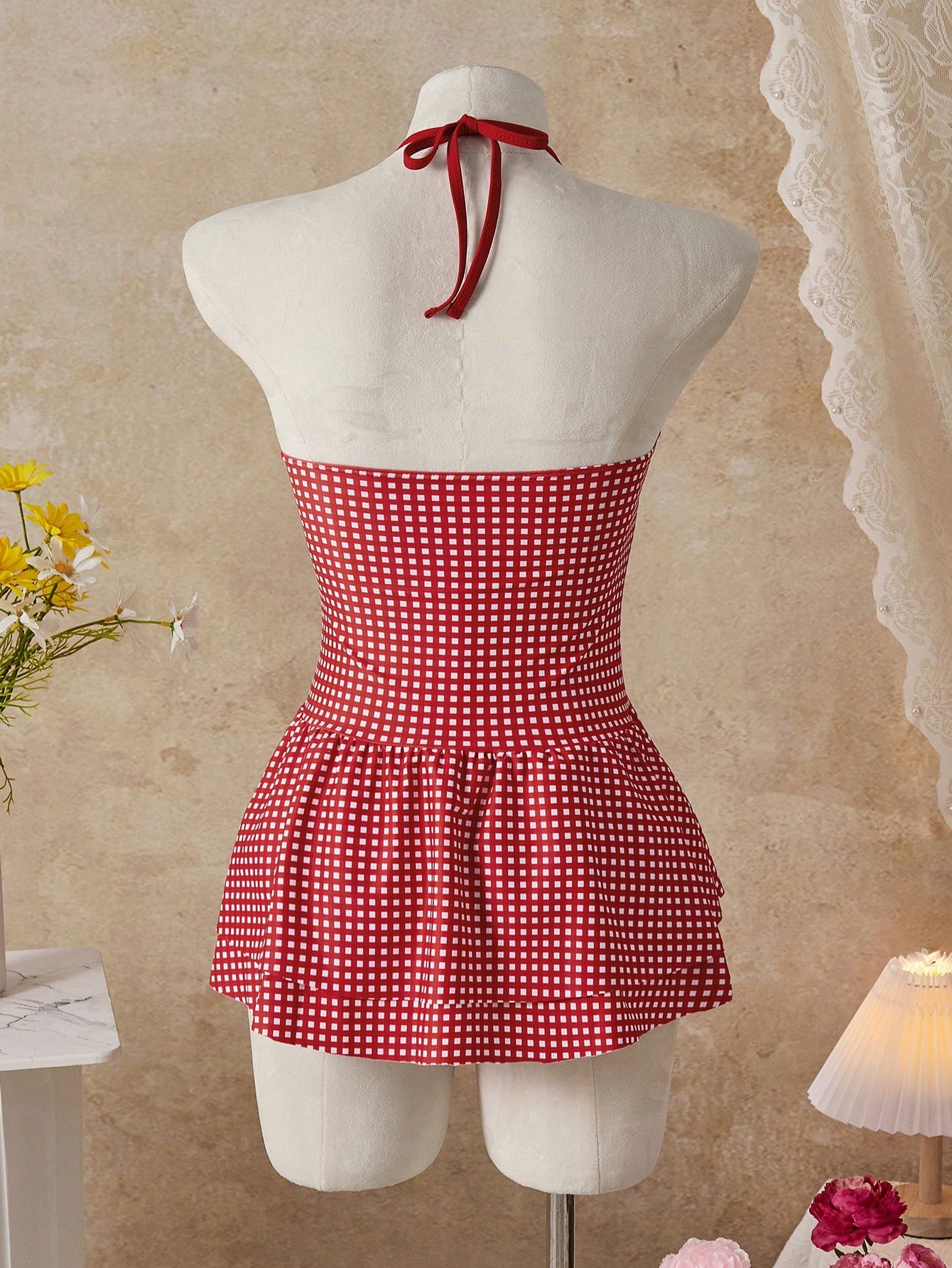 SHEIN Swim Mod Women's Red And White Striped Swimsuit