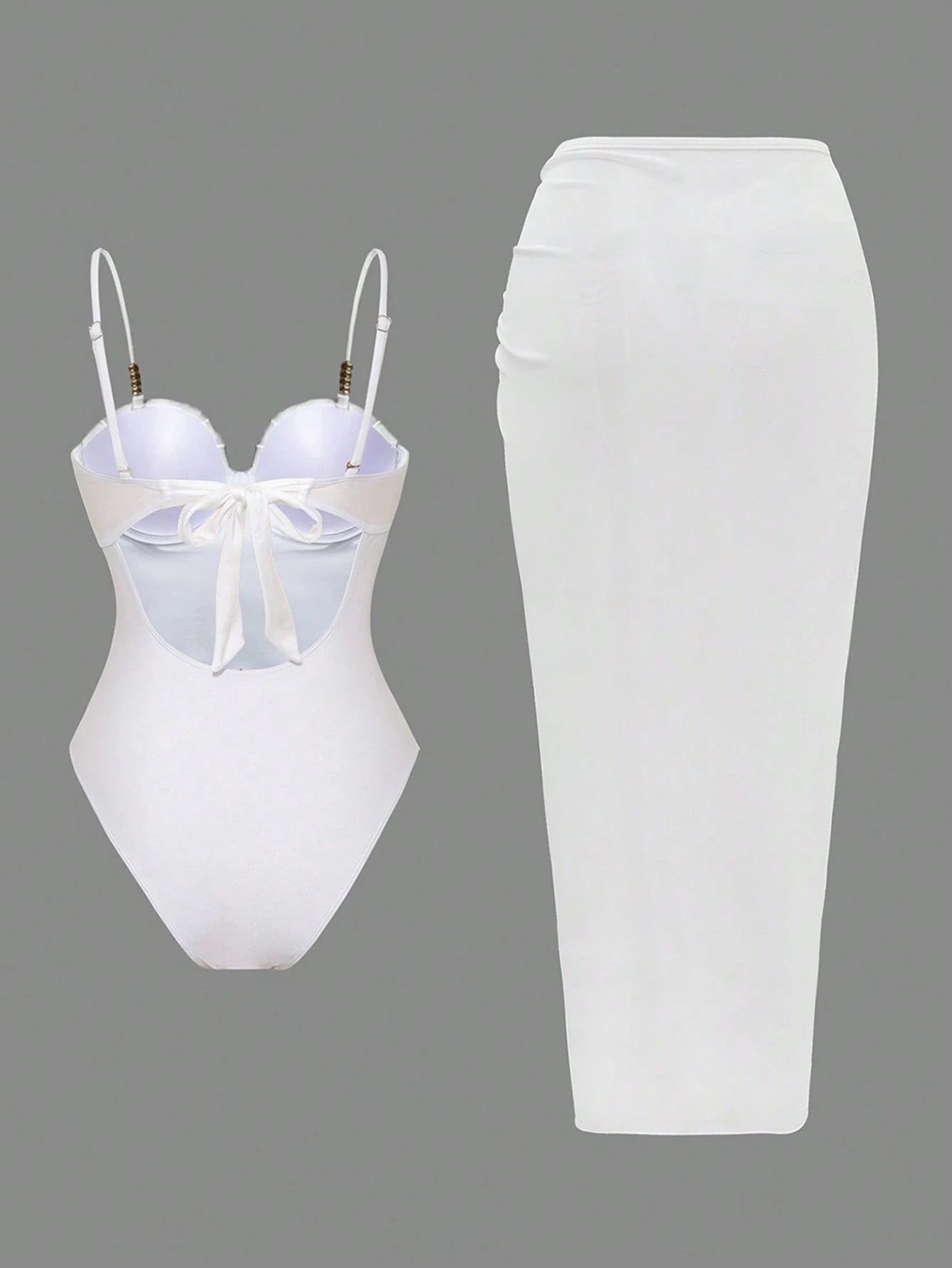 SHEIN Swim Oasis 2pcs Solid Color Spaghetti Strap One-Piece Swimsuit