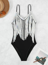 SHEIN Swim Summer Beach Fringe Trim One Piece Swimsuit