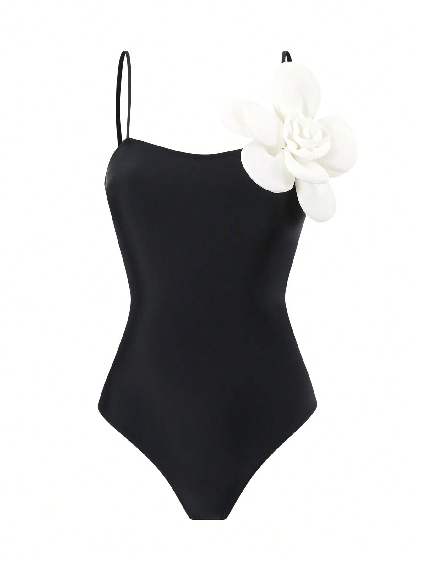 SHEIN SHEIN Swim Women's Black Nylon Stretchy Patchwork Floral Print
